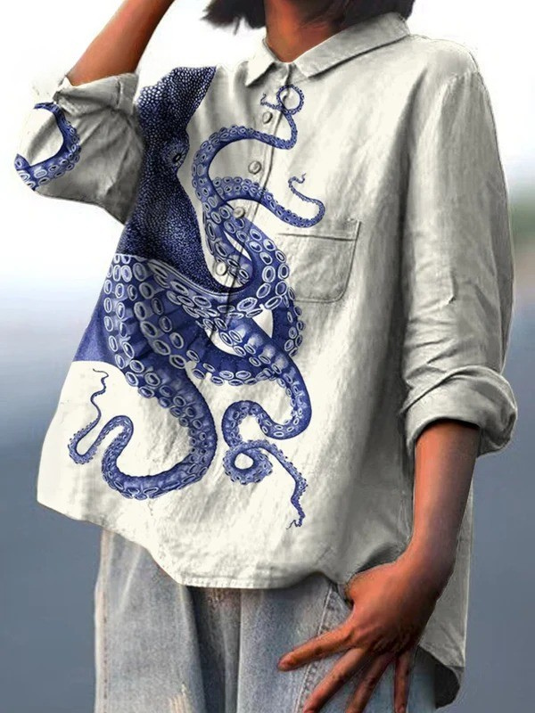 Elissa | Women's Casual Shirt Featuring Deep Sea Octopus Tentacle Art Print