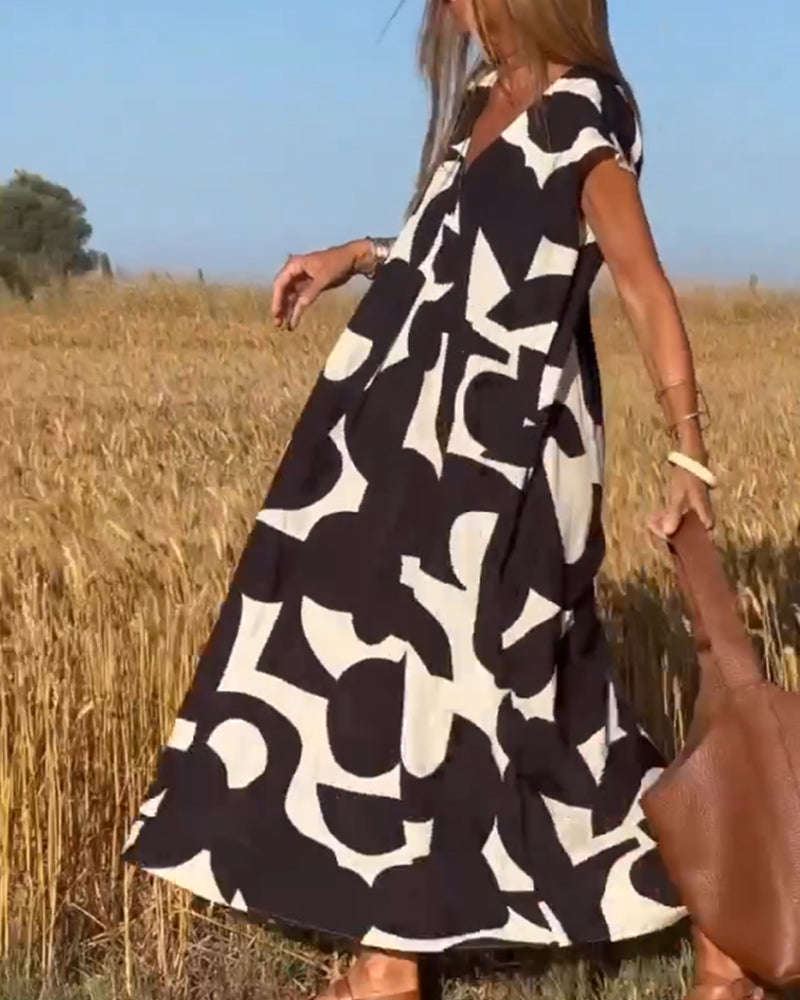 Elowen - Asymmetrical Geometric Print Sleeveless Dress