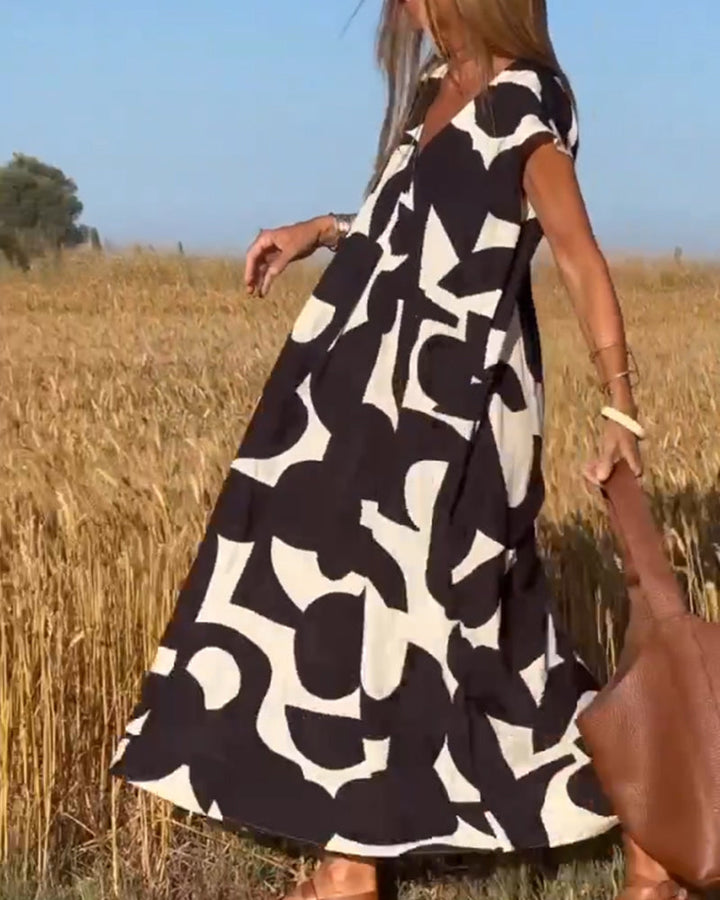 Elowen - Asymmetrical Geometric Print Sleeveless Dress