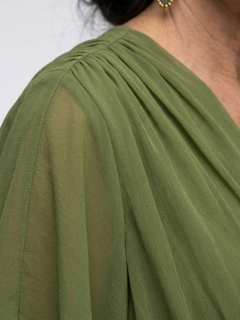 Elysia | Midi Dress with V-Neck and Draped Waist Tie
