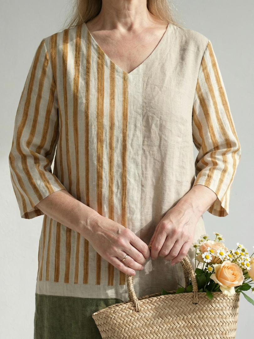 Soren | Striped Midi Dress with Light Mixed Patterns