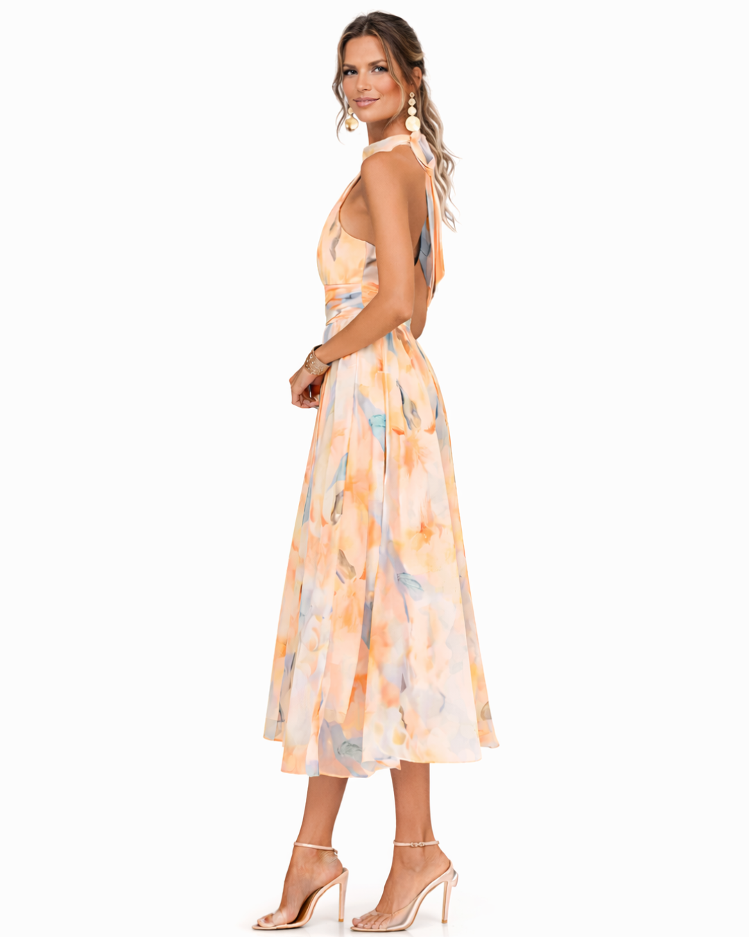 Aurora™ Watercolor Print Halter Neck Dress