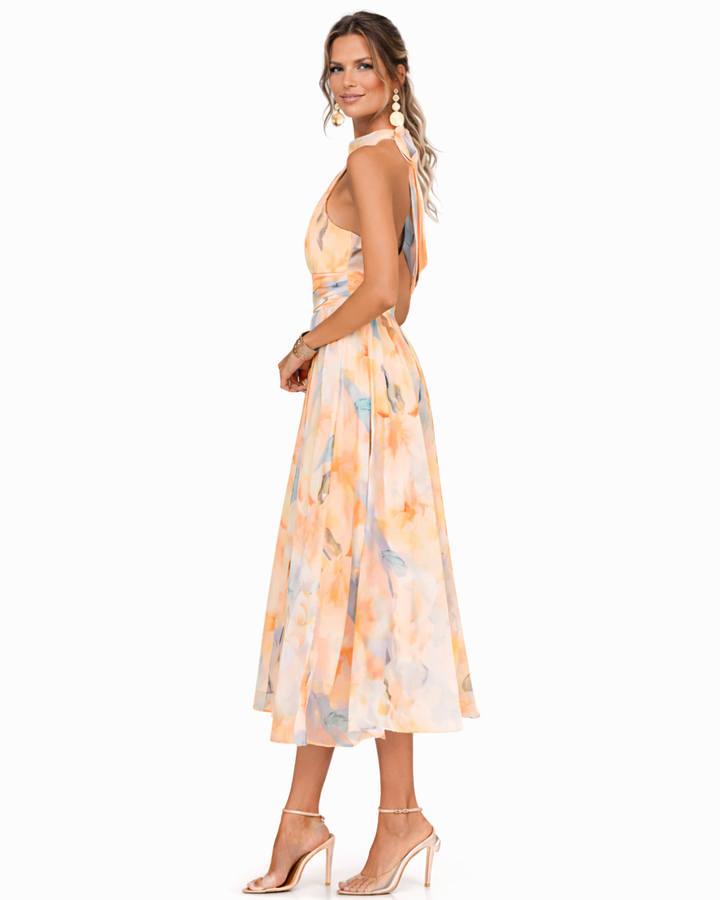 Aurora™ Watercolor Print Halter Neck Dress