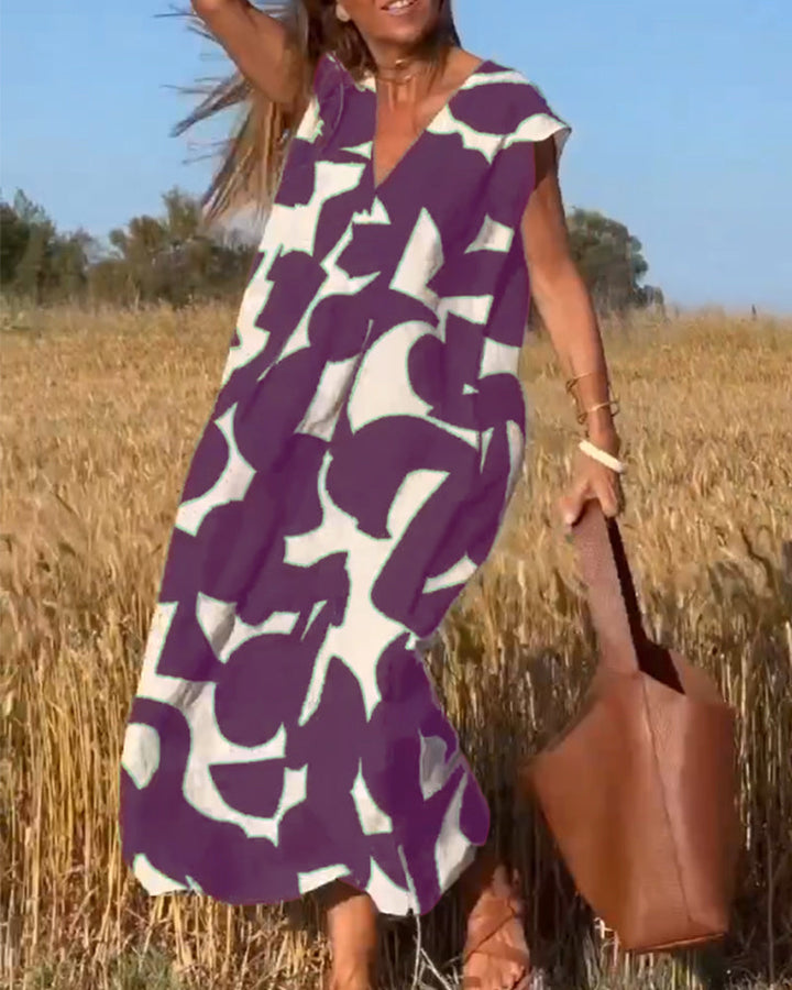Elowen - Asymmetrical Geometric Print Sleeveless Dress
