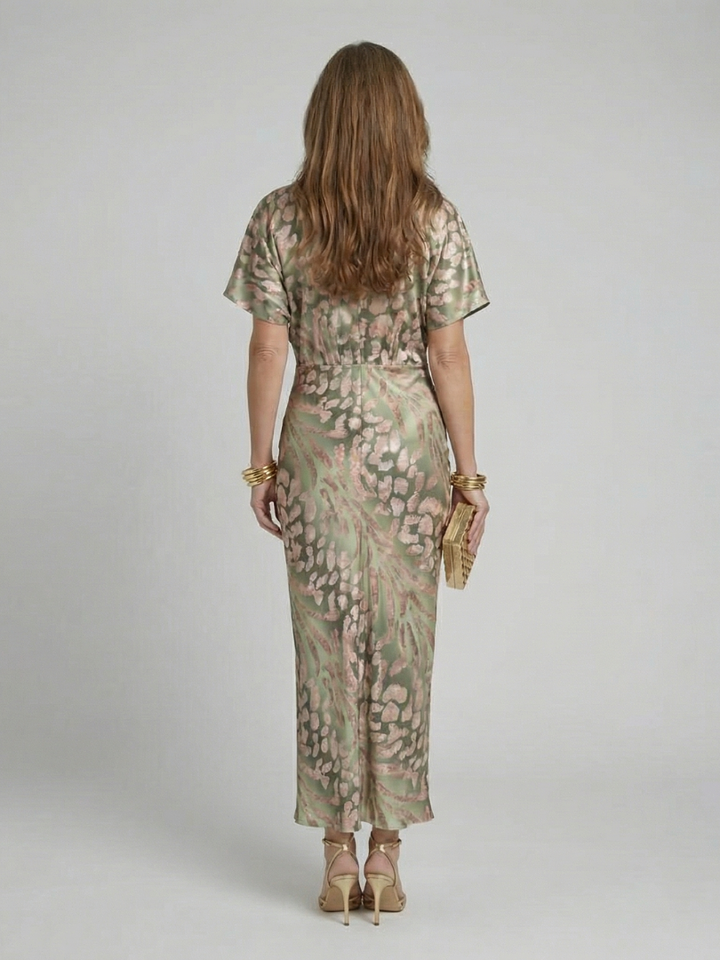Coralie | Abstract Print V-Neck Midi Dress with Twist Waist