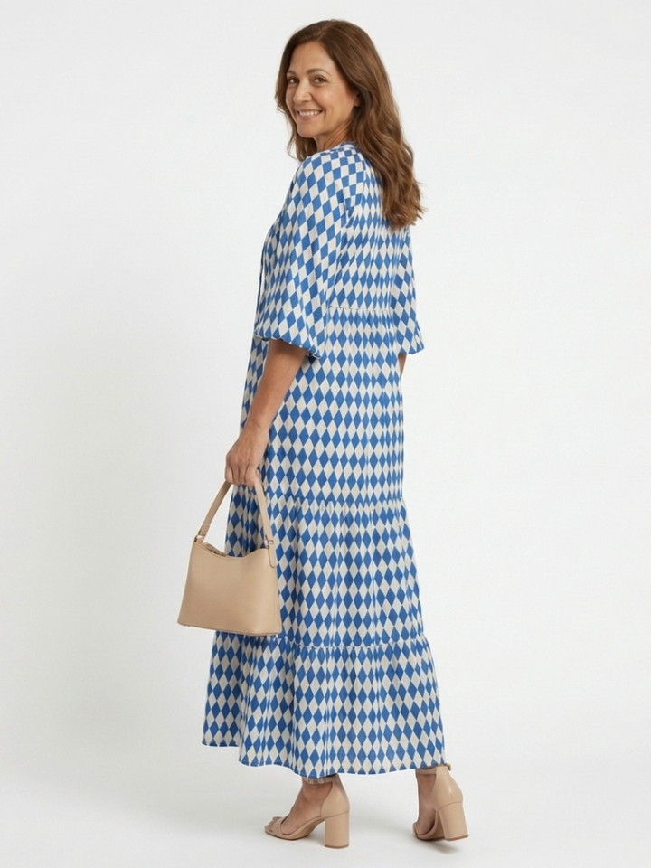 Elodie | Tiered Midi Dress with Diamond Print