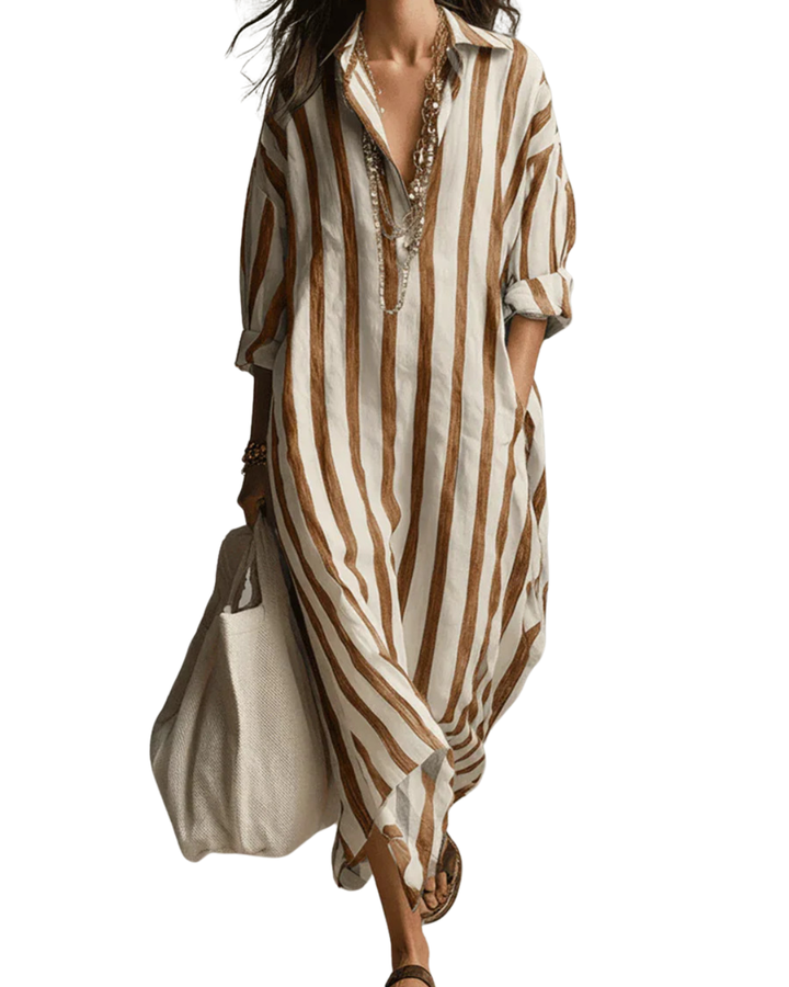 Relaxed Striped White Stripe Midi Dress