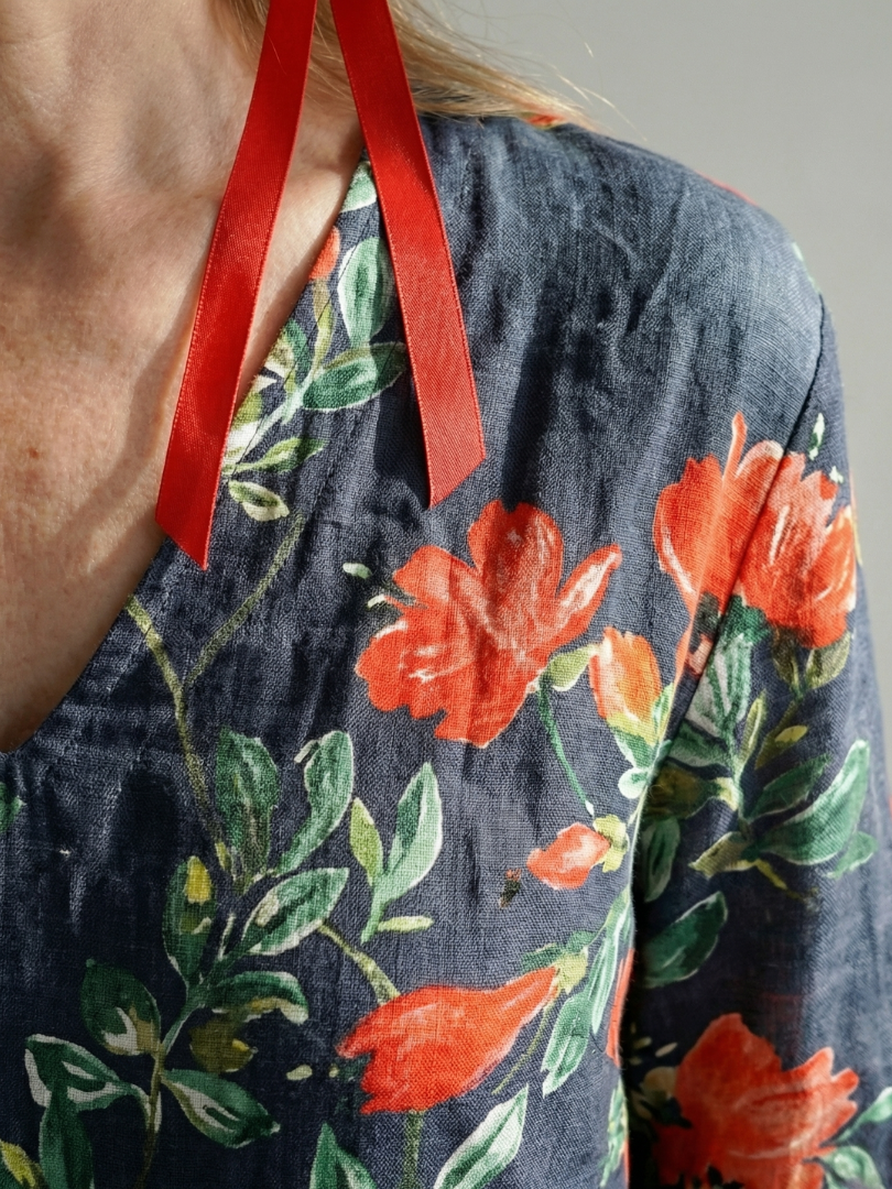Cyrus | Serene Floral Midi Dress with Flowing Drape