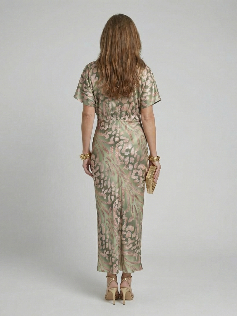 Stella & Grace™ | Abstract Print V-Neck Midi Dress with Twist Waist