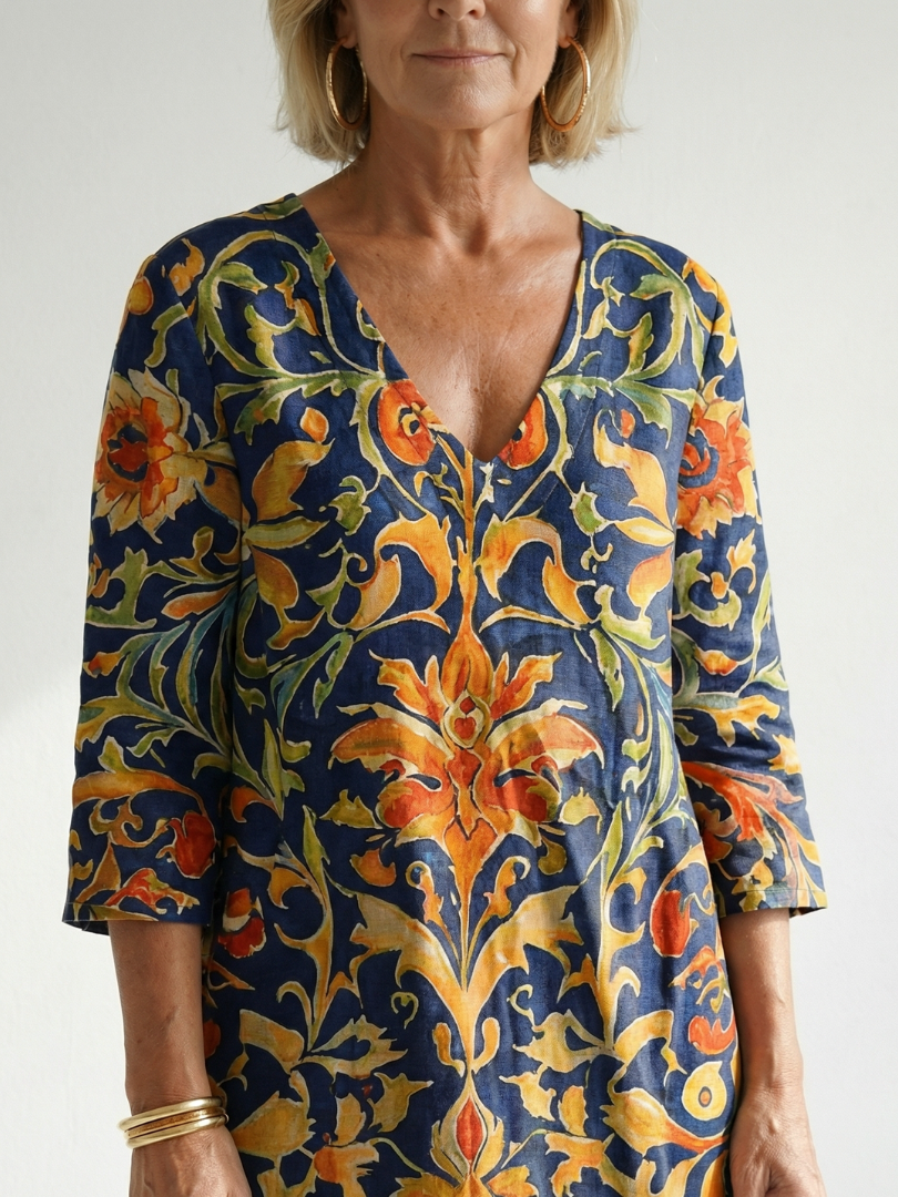 Elise | Elegant Floral Midi Dress with Clean Lines