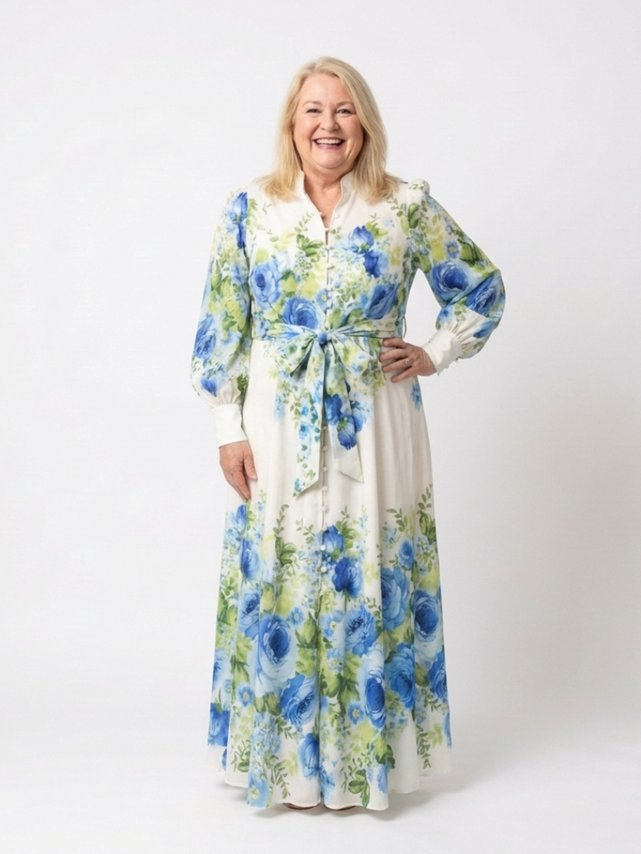 Harper | Floral Maxi Dress with Long Sleeves and Button Front