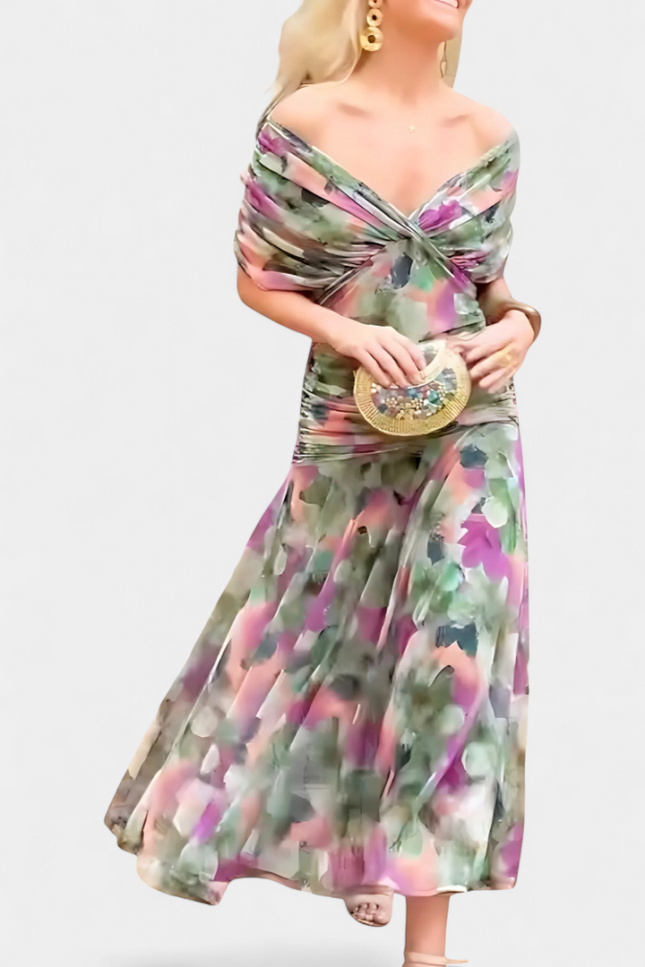 Long Floral V Neck Dress