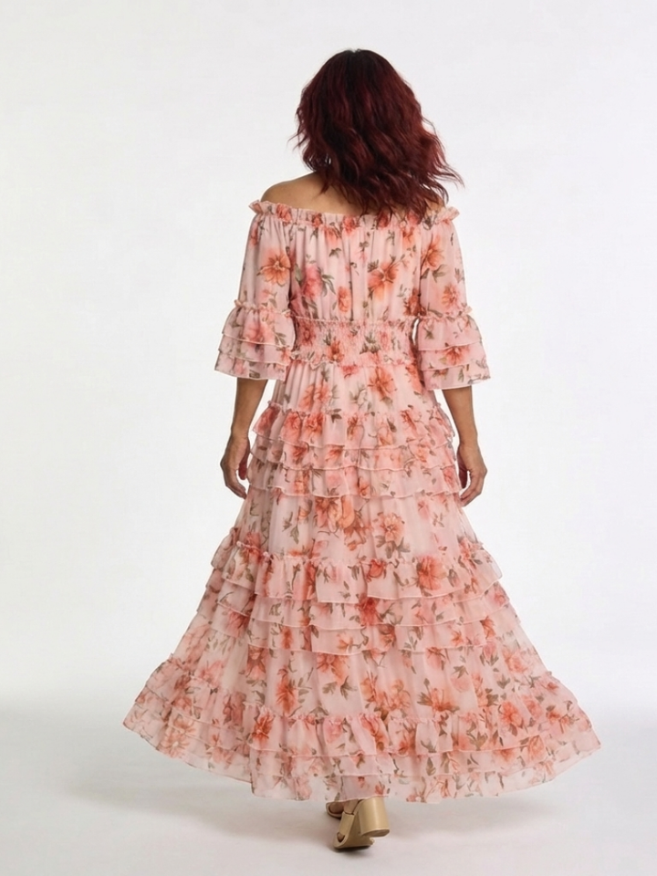 Rosalie | Floral Ruffle Tiered Maxi Dress with Off-Shoulder Design