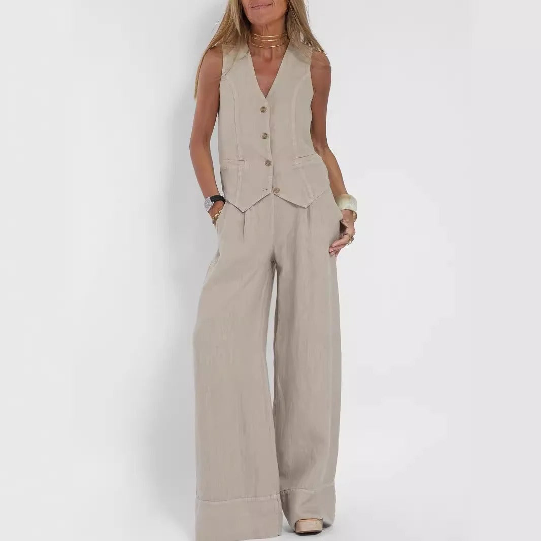 Custom-Fit Vest and Wide-Leg Cotton Ensemble