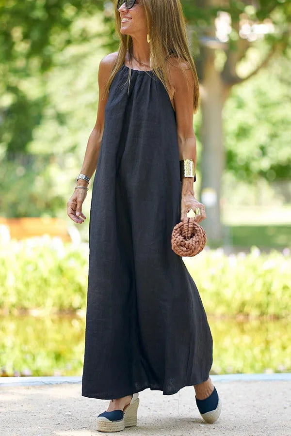 Cove-Inspired Linen Blend Halter Maxi Dress