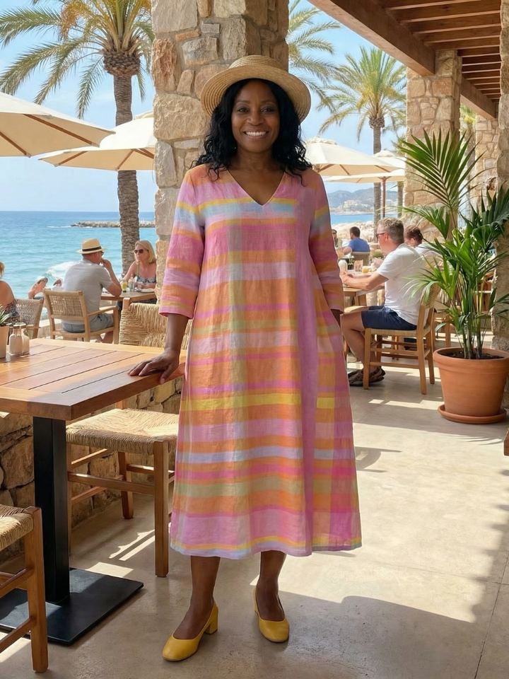 Tessa | Effortless Stripe Midi Dress with Drape Detail