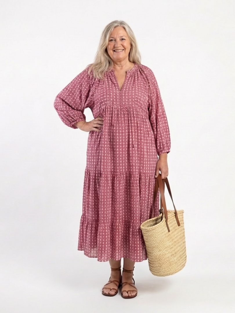 Arlette | Long Sleeve Midi Dress with Geometric Print