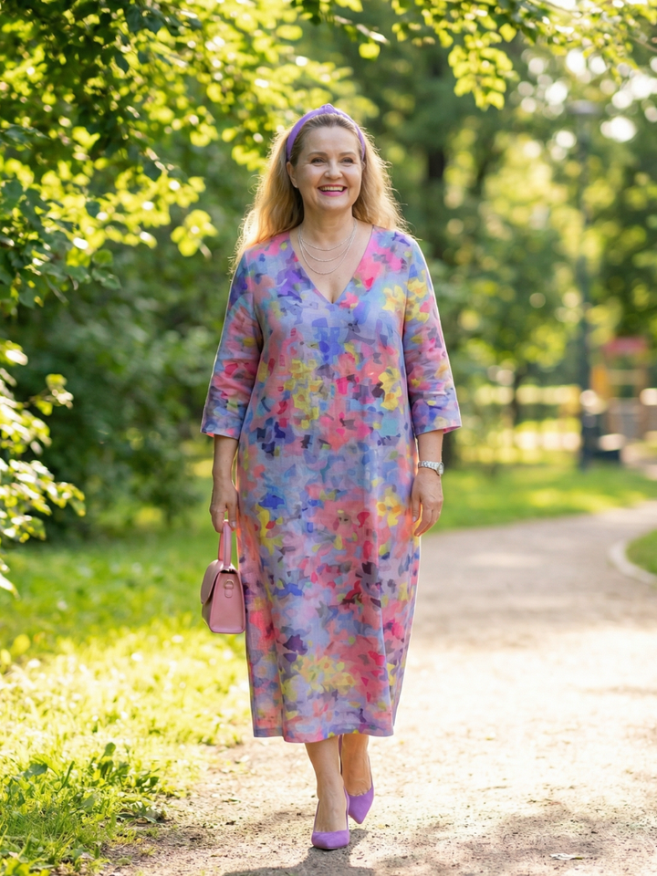 Benson | Midi Dress with Abstract Floral Design