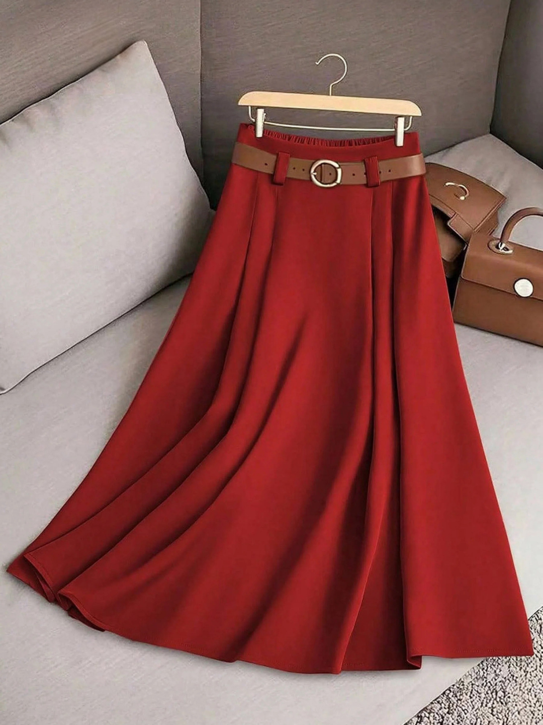 Women's Solid High-Waist A-Line Casual Skirt