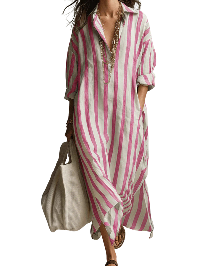 Relaxed Striped White Stripe Midi Dress