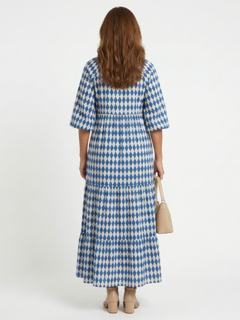 Elodie | Tiered Midi Dress with Diamond Print