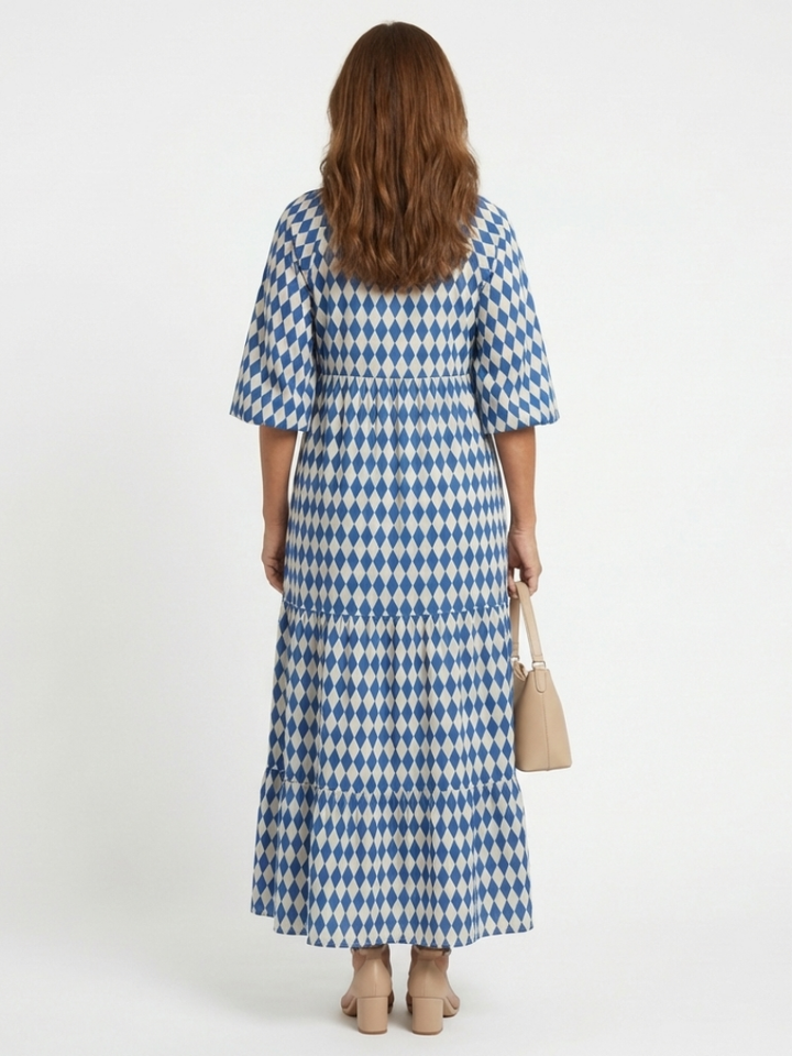 Elodie | Tiered Midi Dress with Diamond Print