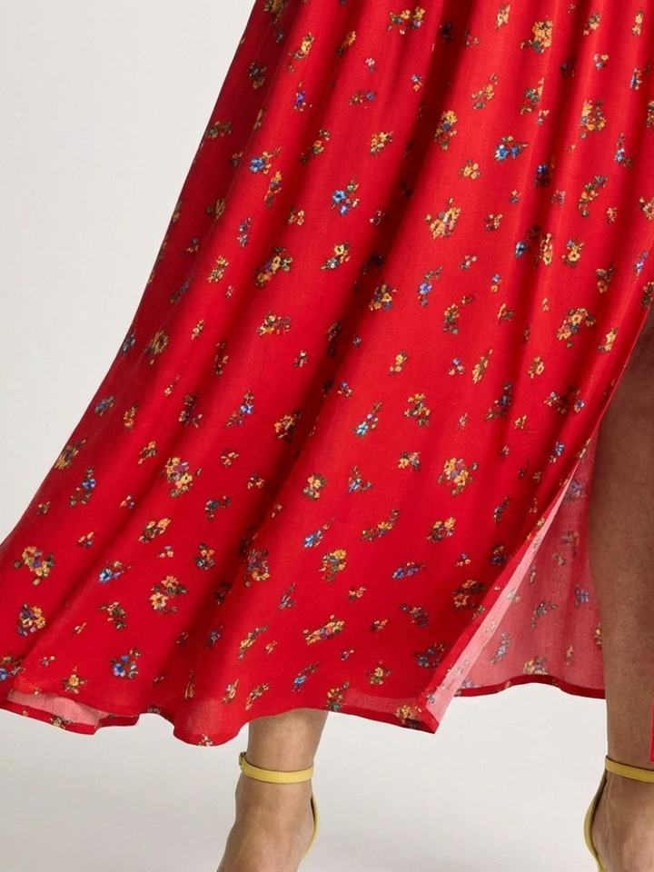 Delphine | Floral Midi Dress with Square Neck and Puff Sleeves