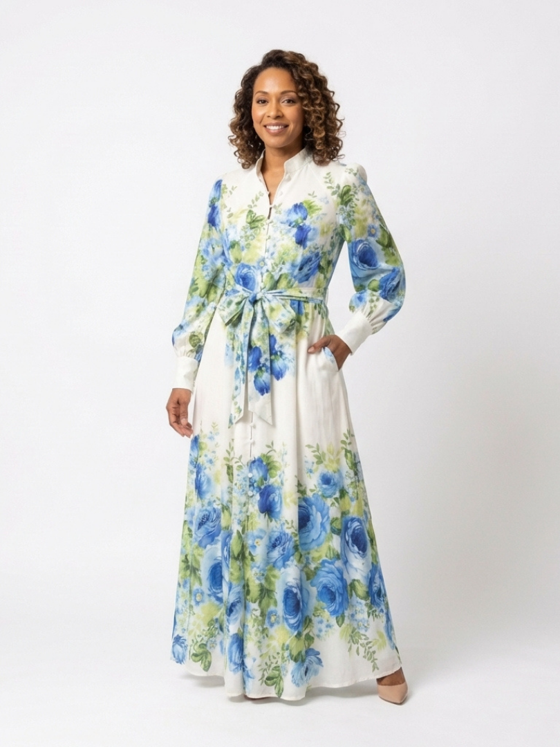 Harper | Floral Maxi Dress with Long Sleeves and Button Front