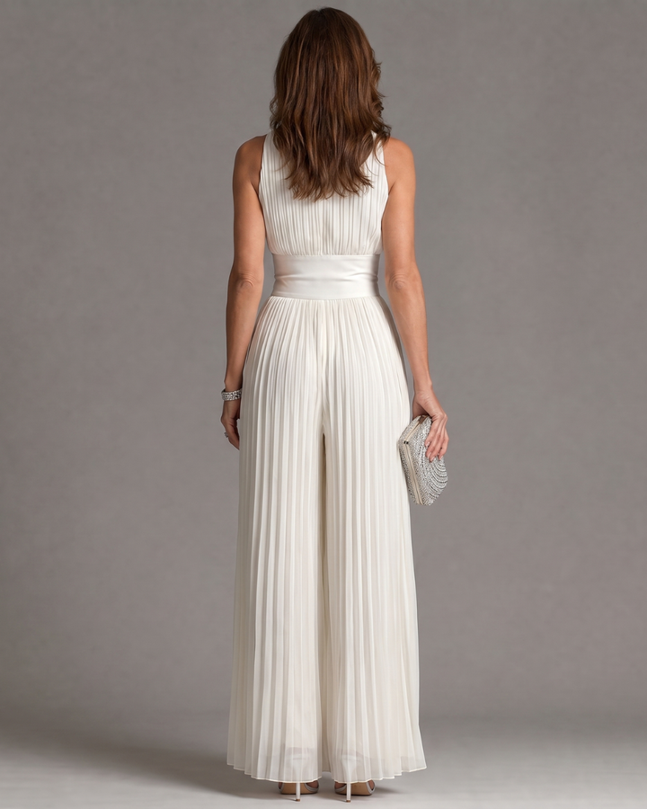 Zakira | Halter Neck Pleated Wide Leg Jumpsuit