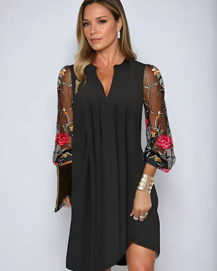 JULIA | MIDI DRESS WITH EMBROIDERED SLEEVES
