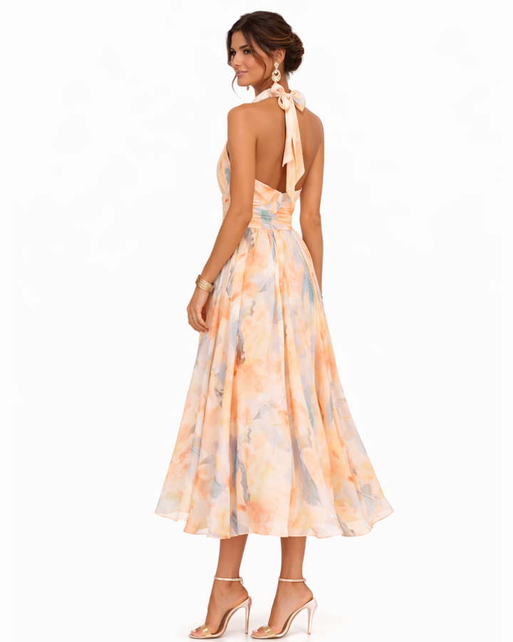 Aurora™ Watercolor Print Halter Neck Dress