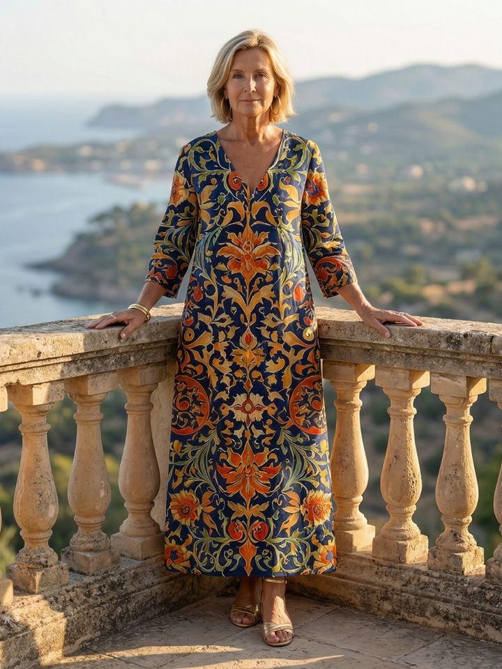Elise | Elegant Floral Midi Dress with Clean Lines