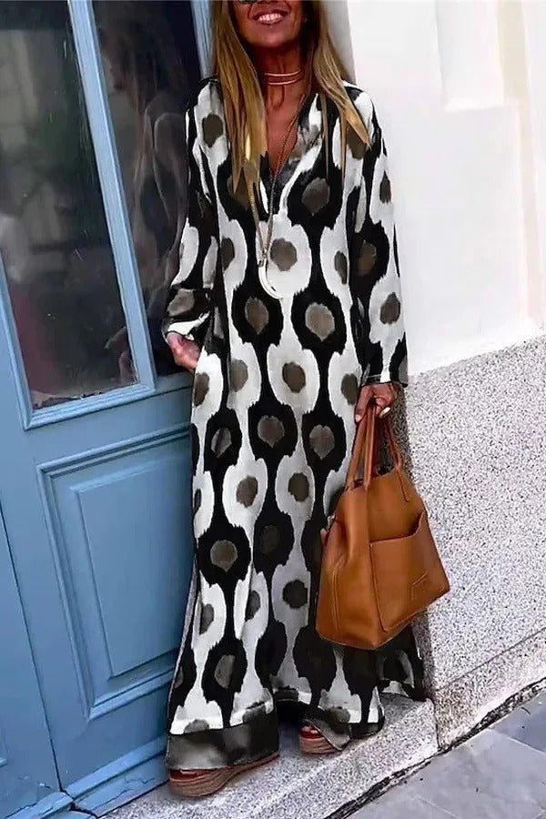 V-Neck Maxi Dress in Mosaic Rhythm