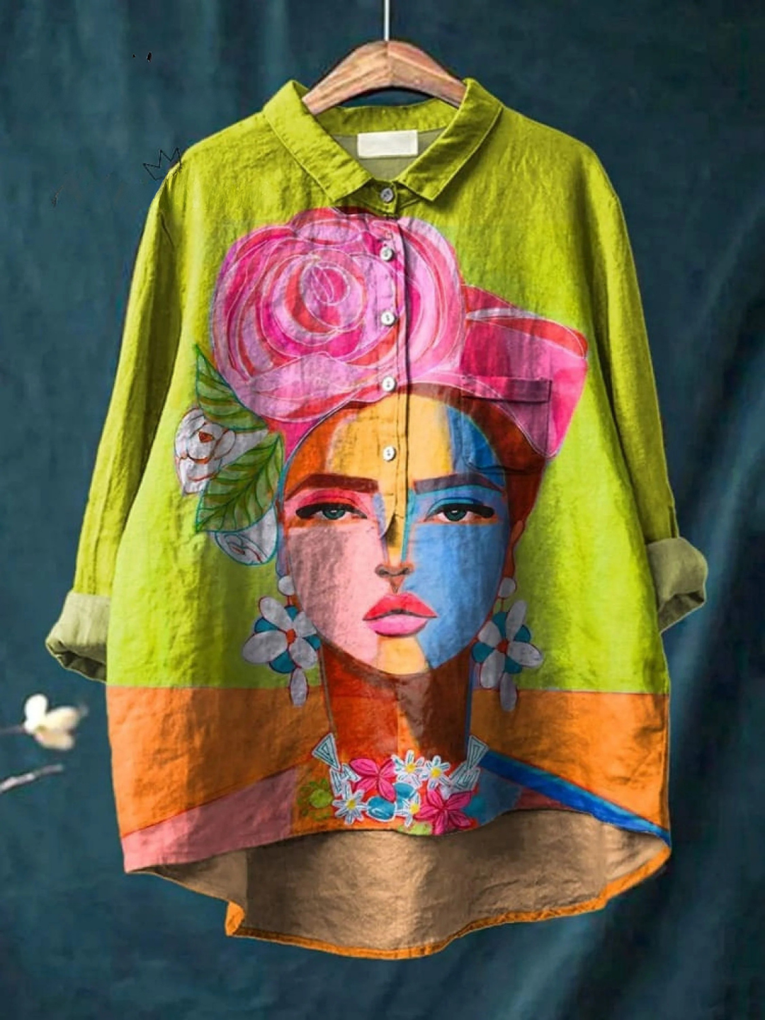 Eugen | Women's Casual Shirt Featuring Freda Portrait Oil Painting