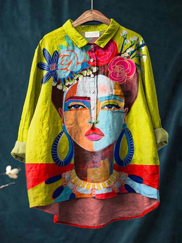 Eugen | Women's Casual Shirt Featuring Freda Portrait Oil Painting