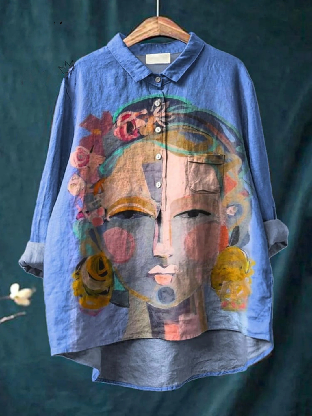 Eugen | Women's Casual Shirt Featuring Freda Portrait Oil Painting