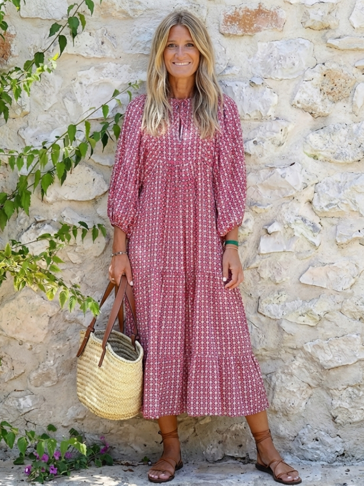 Arlette | Long Sleeve Midi Dress with Geometric Print