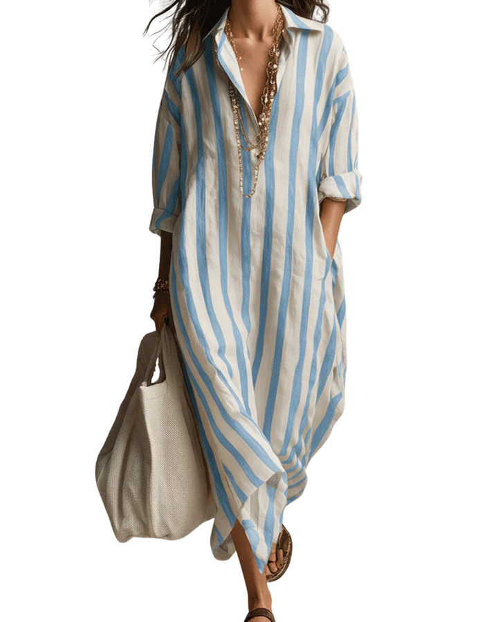 Relaxed Striped White Stripe Midi Dress