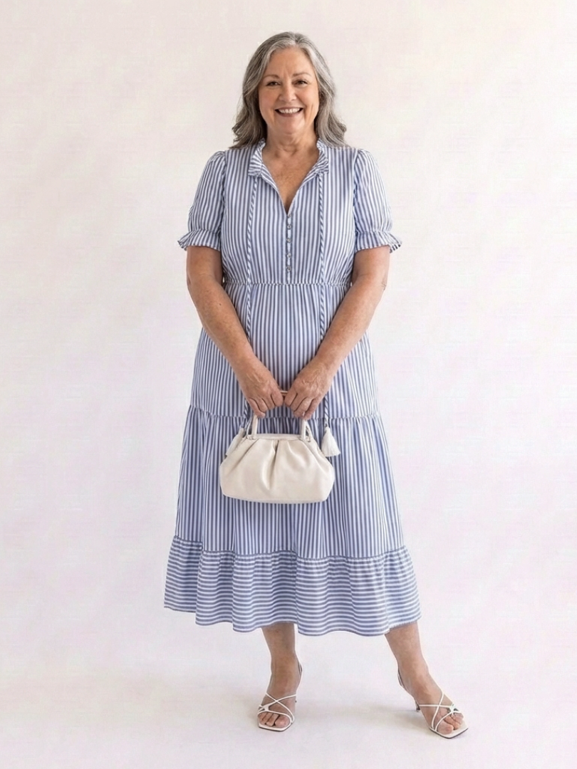 Dakota | Striped Tiered Midi Dress with Short Sleeves