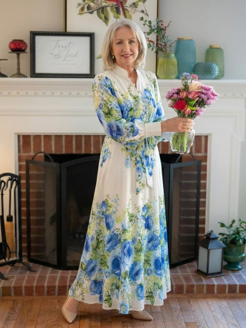 Harper | Floral Maxi Dress with Long Sleeves and Button Front