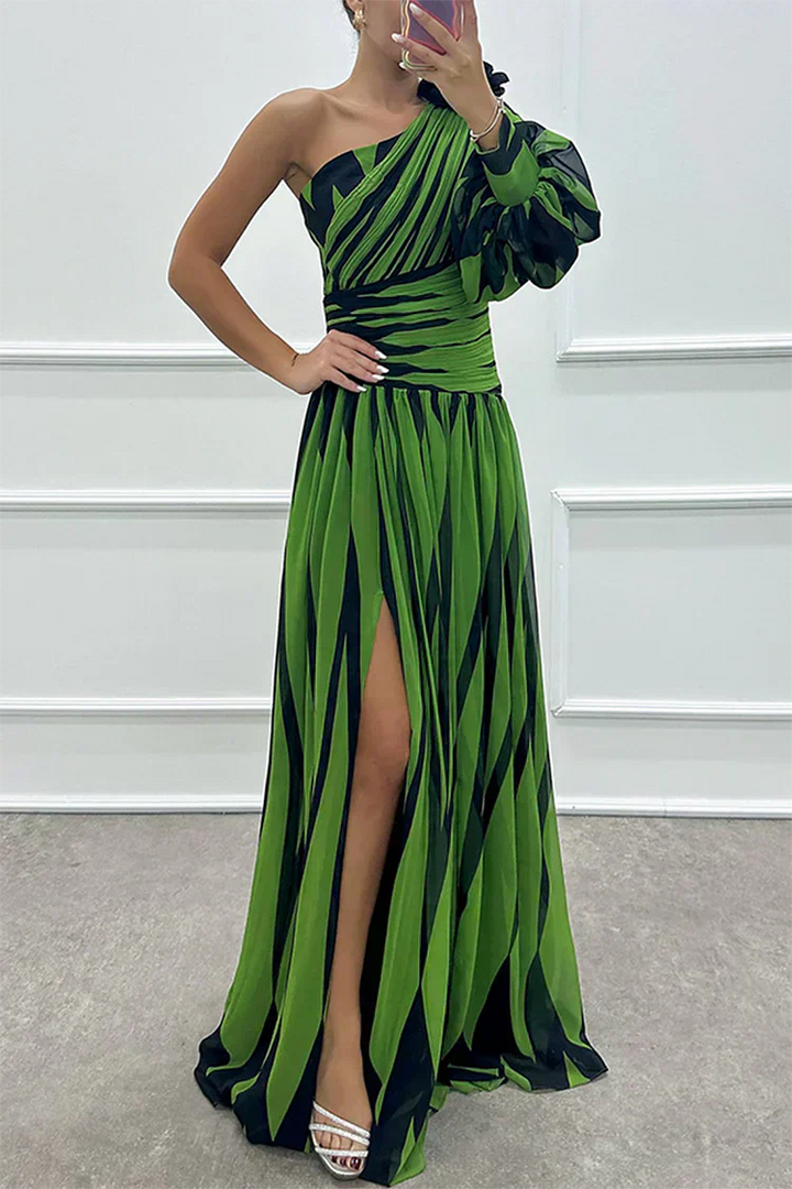 Hazel™ | Chic One-Shoulder Striped Maxi Dress