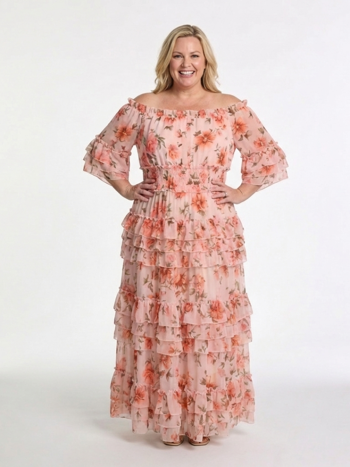 Rosalie | Floral Ruffle Tiered Maxi Dress with Off-Shoulder Design