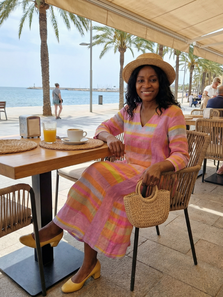 Tessa | Effortless Stripe Midi Dress with Drape Detail