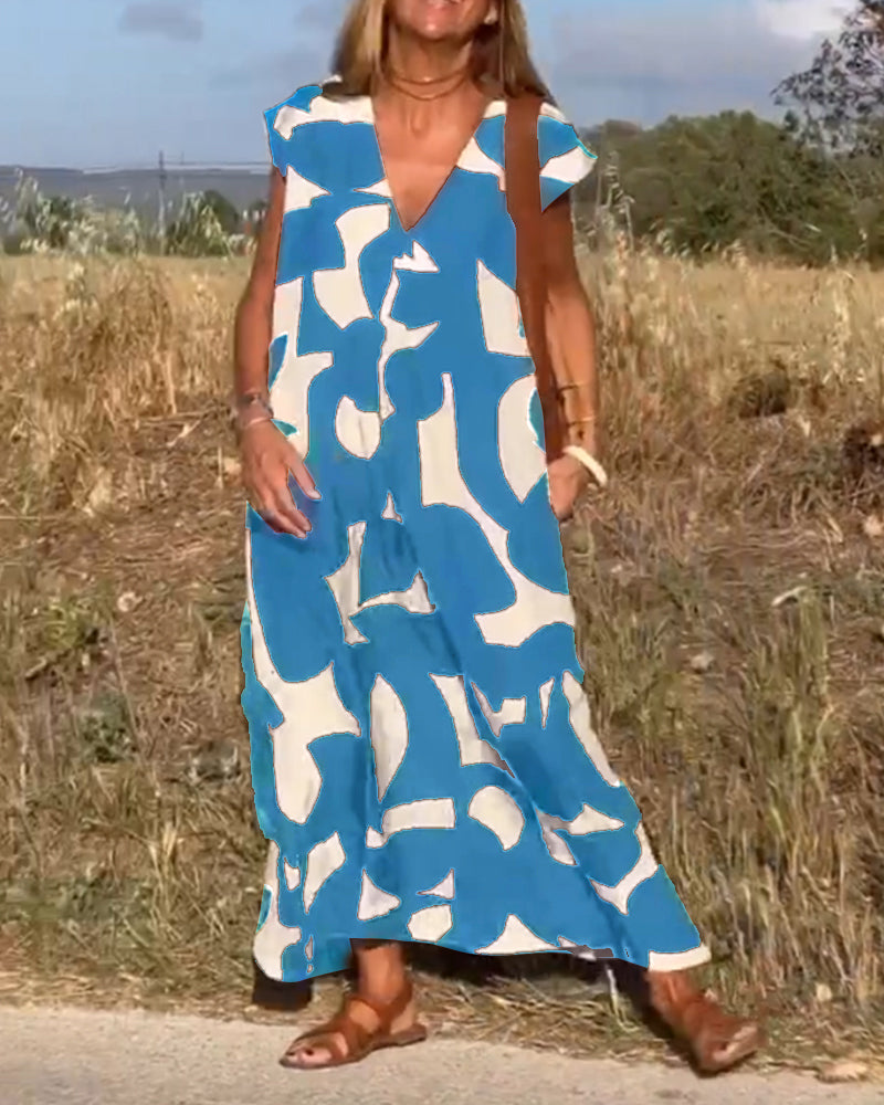 Elowen - Asymmetrical Geometric Print Sleeveless Dress