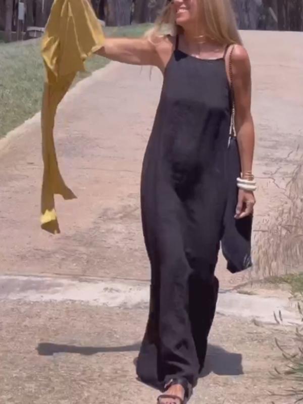 Relaxed Women's Long Dress in Cotton and Linen Blend