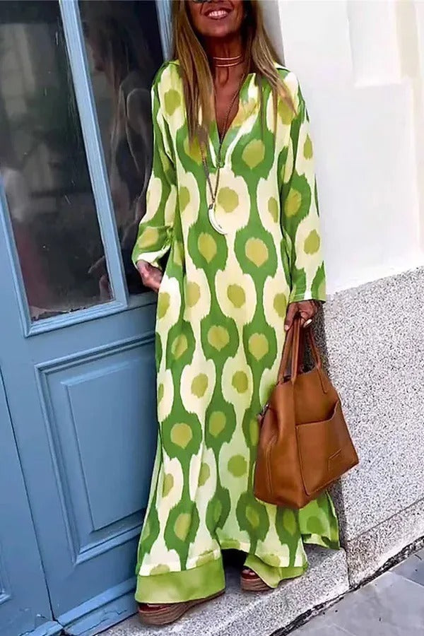 V-Neck Maxi Dress in Mosaic Rhythm
