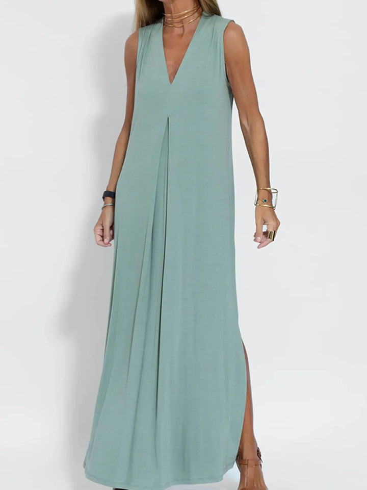 Plus Size Sleeveless Maxi Dress with V-Neck and Side Slit