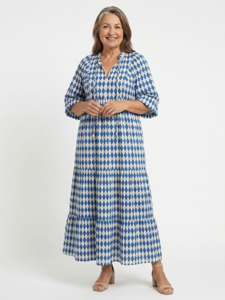 Elodie | Tiered Midi Dress with Diamond Print
