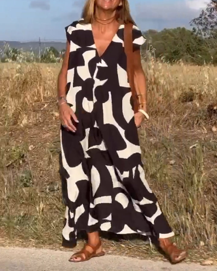 Elowen - Asymmetrical Geometric Print Sleeveless Dress