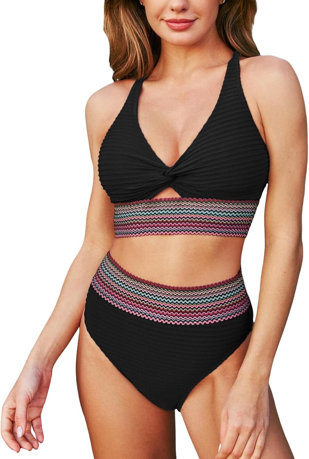 Textured Supportive High-Waist Bikini Set